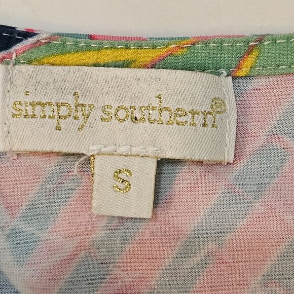 Simply Southern Small Pineapple Dress Navy Stretch Knit Sharkbite Hem Tropical - Picture 8 of 8